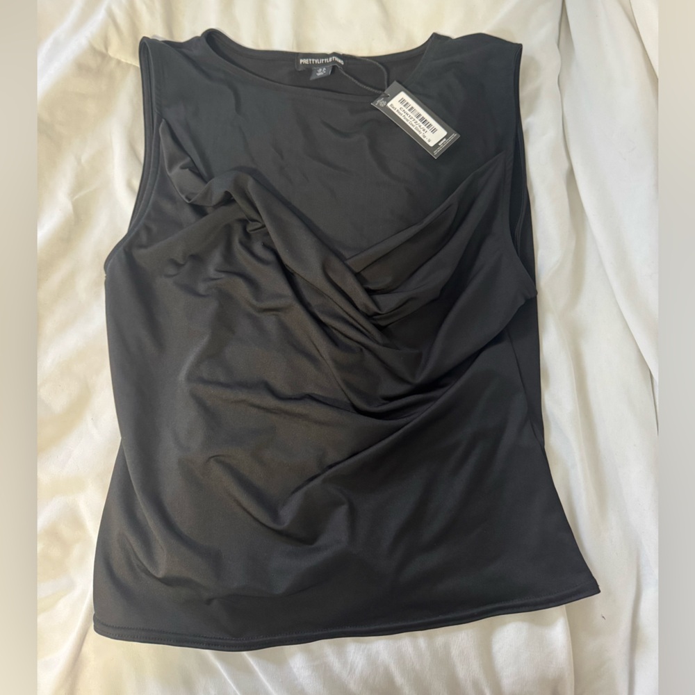 NWT pretty little thing mesh panel cowl neck top